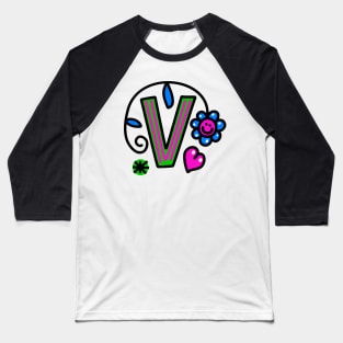 Letter V abc monogram hand drawn colorful alphabet Baseball T-Shirt